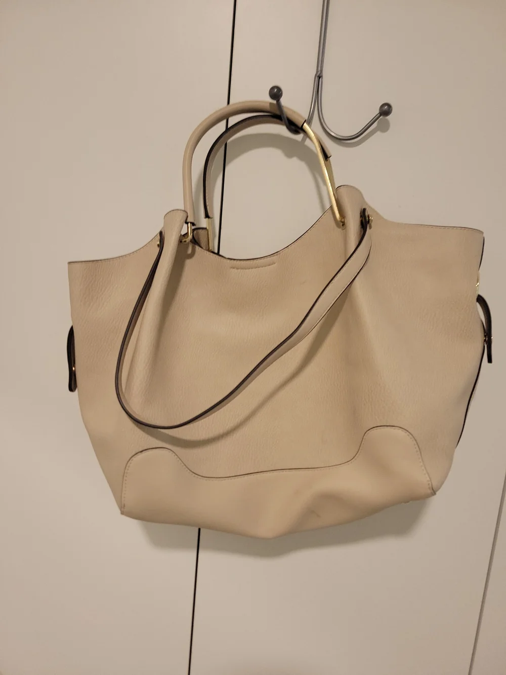 Sondra Roberts Cream Tote with Gold Handle Accents